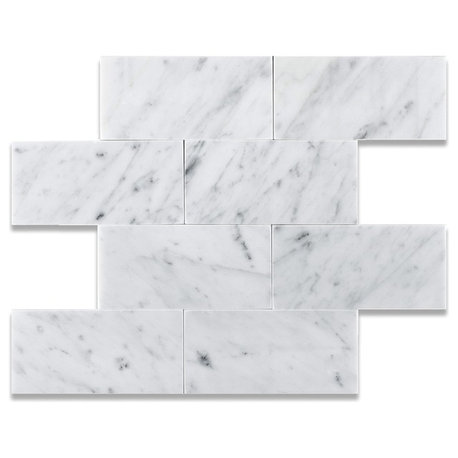 3 X 6 Carrara White Marble Honed Subway Brick Field Tile