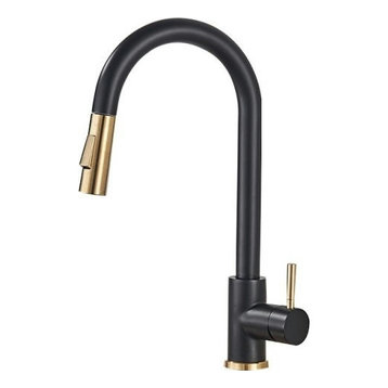 Gold/Black Smart Touch Kitchen Faucet Poll Out Sensor 360 Rotation Crane, Black Gold Sense