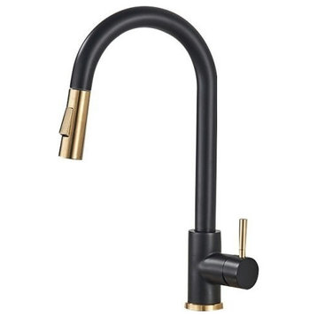 Gold/Black Smart Touch Kitchen Faucet Poll Out Sensor 360 Rotation Crane, Black Gold Sense