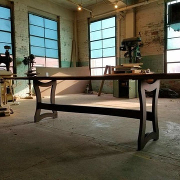Monkey Pod Single Slab Table Top with Metal Base