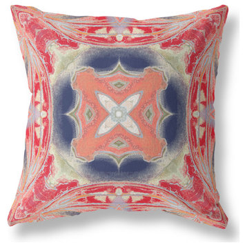 18" Red Cream Geo Tribal Suede Throw Pillow