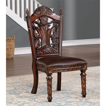 Furniture of America Dian Solid Wood Padded Side Chair in Cherry (Set of 2)