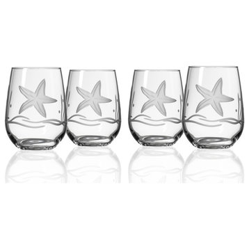 Starfish Stemless Wine Glass, 17 ounce, Set of 4 wine Glasses