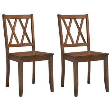 Set of 2 Double-X Back Wood Chairs, Walnut