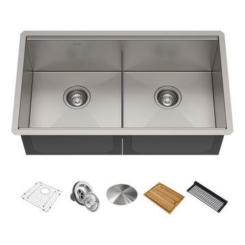 Undermount Stainless Steel 1-Bowl Kitchen Sink With Accessories, 33" Double Bowl