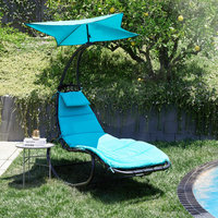 Outdoor Chaise Lounge Chair Swing Curved Cushion Seat Hammock W/ Canopy, Blue