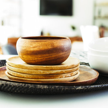 Modern Kitchen Countertop Styling with Wooden Plates