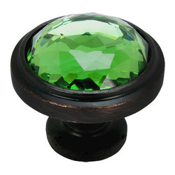 Cosmas - Cabinet Knob, Base, Oil Rubbed Bronze, Glass, Emerald, Set of 10 - Cabinet And Drawer Knobs