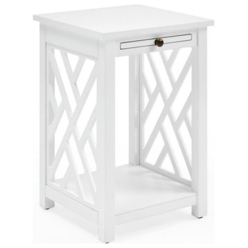 Coventry Wood End Table, Tray Shelf and Bottom Shelf, White