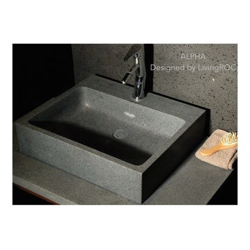 GRAY GRANITE BATHROOM VESSEL SINK 22"x18"-ALPHA