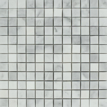 12"x12" European Polished Bianco Mare Marble Mosaic, Set of 50