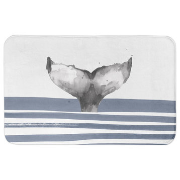 Whale Tail Stripes Navy 21x34 Bath Mat