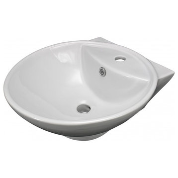 Countertop Round Vessel Bathroom Sink White with Overflow Counter Vessel Sinks