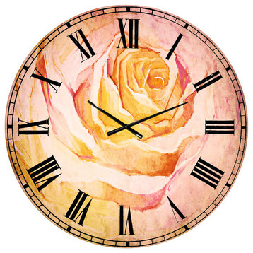 White Rose Hand Painted Petal Floral Round Metal Wall Clock, 36x36