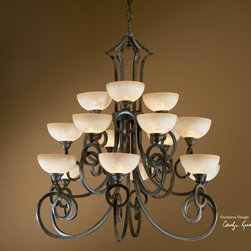 Legato-Bronze-15-LT-Chandelier-with-Cream-Glass-Finish-2 - Chandeliers