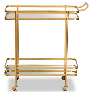 Bowery Hill Gold Finished Metal and Glass 2-Tier Mobile Wine Bar Cart