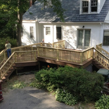 Timbertech Terrain Deck (Brown Oak) with pressure treated decking.