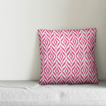 "Pink Summer Ikat" Outdoor Throw Pillow, 18"x18"