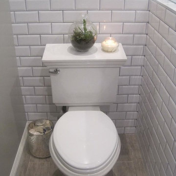 Bathroom. with Clean White brick Tile.