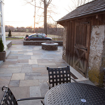 Bluestone Patio, Walls, Steps, Gas Fire Pit, Landscape Lighting