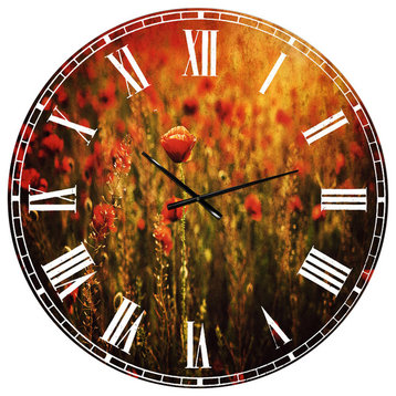 Dense Poppy Field At Sunset Floral Large Metal Wall Clock, 36x36