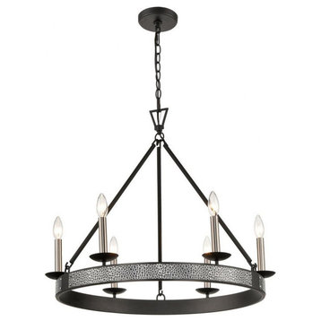 Modern Farmhouse Transitional Six Light Chandelier in Oil Rubbed Bronze Finish