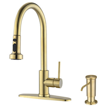 Givingtree Pull Down Kitchen Faucet with Soap Dispenser Brushed Gold