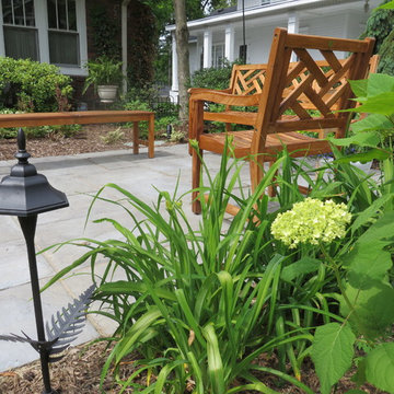Serene Front Yard Garden with Seating Area