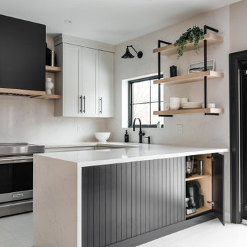 Bright Black & White Kitchen with Natural Wood Elements