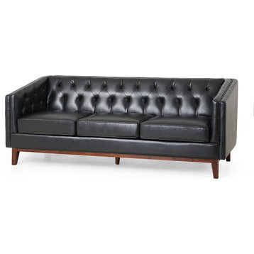 Elegant Sofa, Elegant Design With Button Tufted PU Leather Back, Midnight Black