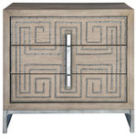 Uttermost - Uttermost Devya Gray Oak Accent Chest - Layered In Oak Veneer In A Soft Mushroom Gray Finish, This Solid Wood Three Drawer Chest Showcases A Geometric Studded Design Finished In Aged Pewter Paired With Mirror Accented Hardware Atop A Coordinating Solid Iron Base.