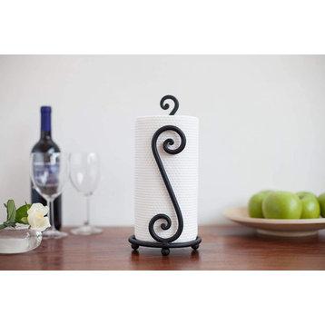 Black Stylish Wrought Iron Paper Towel Holder Stand