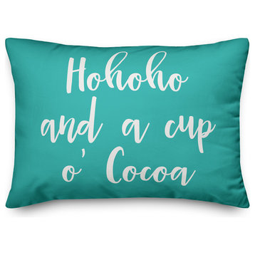 Hohoho And  A Cup O' Cocoa, Teal 14x20 Lumbar Pillow