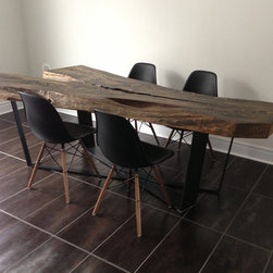 Reclaimed Live Edge Slab Elm Desk - Dining Tables