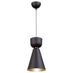 Artcraft Lighting - Tempo 1 Light Small Pendant, Matte Black/Brass - The "Tempo Collection" from designer Steven Sabados [S&C] gives a transitional to modern twist on single pendants. This fixture is a metal shade in black with a reflective gold on the interior. The mid section has a brass ring to add a little extra. The cord is height adjustable. There are 3 versions available in different shapes.