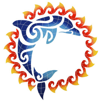 Dolphin Sun Medallion Ceramic Swimming Pool Mosaic