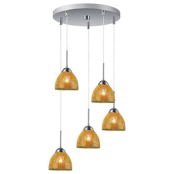 Woodbridge Lighting North Bay 5-Light Bell Metal Pendants in Nickel/Amber Orange