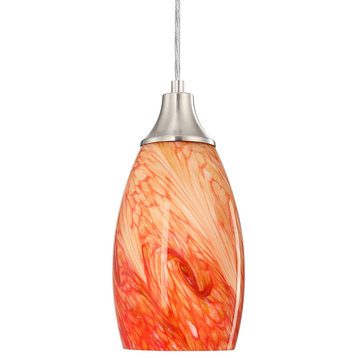 Amber Red glass pendant light light cord Nickel over sink lighting fixtures