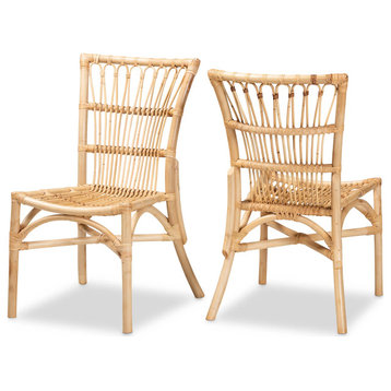2 Pack Modern Dining Chair, Natural Rattan Construction With Crisscross Support