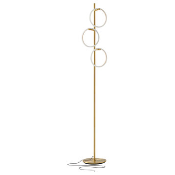 Brightech Saturn LED Floor Lamp With Three Circle LED Light Rings, Brass
