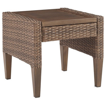 Crosley Furniture Capella Modern PE Wicker / Rattan Outdoor Side Table in Brown