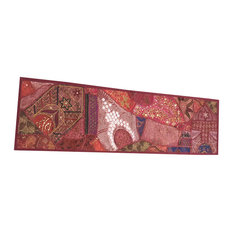 Mogul Interior - Consigned Antique Fabric, Sari Maroon Patchwork Sequin Embroidered Tapestry - Table Runners