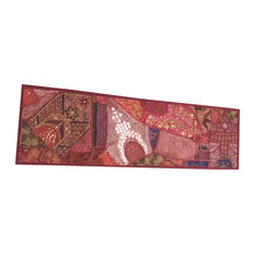 Mogul Interior - Consigned Antique Fabric, Sari Maroon Patchwork Sequin Embroidered Tapestry - Tapestries