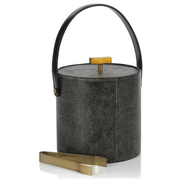 Norbury Shagreen Leather Ice Bucket With Gold Metal Ice Tong