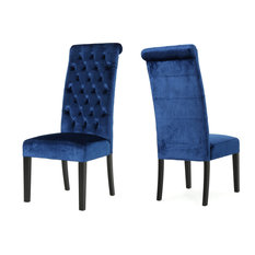 GDF Studio Leona Tall Back Tufted New Velvet Dining Chairs, Set of 2, Navy Blue