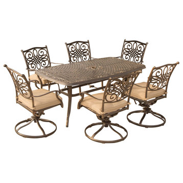 Traditions 7-Piece Dining Set, 6 Swivel Chairs, Large 72 x 38" Table