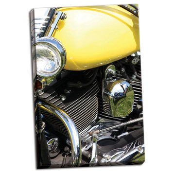 Fine Art Photograph, Yellow Motorcycle, Hand-Stretched Canvas