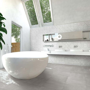 Modern bathroom with decorative cement look porcelain tiles
