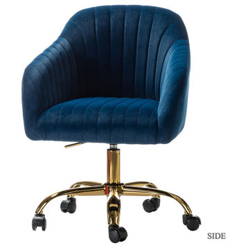 Swivel Rolling Task Chair With Tufted Back, Navy