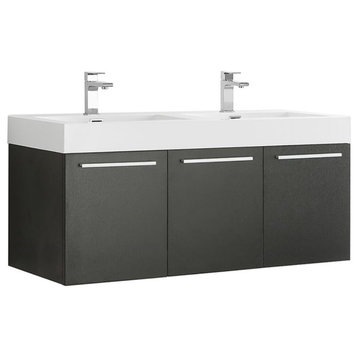 Fresca Vista 48" Black Wall Hung Double Sink Modern Bathroom Cabinet